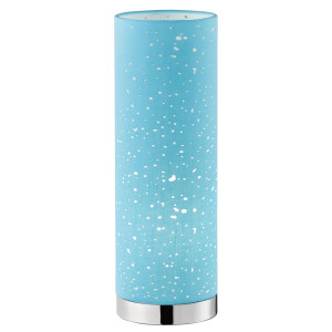 LED Tischleuchte, Chrom, Blau, Stoff Muster, H 35 cm, THOR