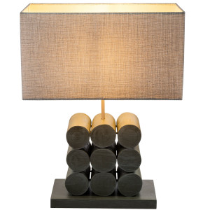 LED Tischleuchte, Holz, Textil, grau, H 53 cm, ARIZONA