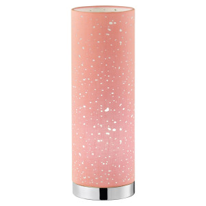 LED Tischleuchte, Textil, Zylinder, Chrom, pink, Löcher, 12 cm, THOR