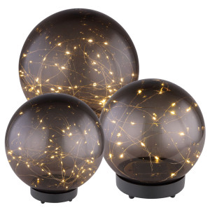 3er Set LED Solarlampen, Kugel-Design, rauchfarben