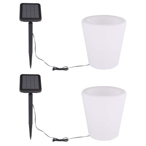 2er Set RGB LED Solarleuchten, Blumentopf-Design, weiß, 27 cm