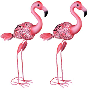 2x LED Solarleuchten, Flamingo, pink, H 74 cm