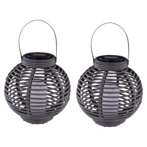 2er Set LED Solarleuchte, Rattan-Kugel, Kerze, H 23 cm