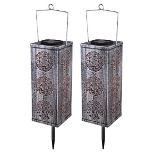 2x LED Solarleuchte, silber, Blumen Dekor, H 26 cm