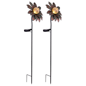 2x LED Solar-Steckleuchte, Glas crackle, rost, H 90 cm
