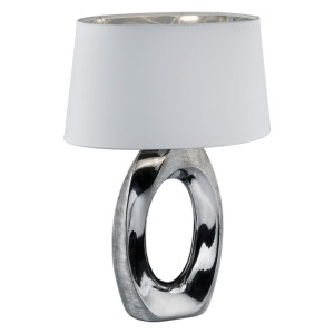 LED Tischleuchte, Keramik, Textil, silber weiß,  H 52 cm,