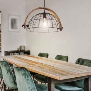 LED Hängeleuchte, Holz, Käfig, weiß, H 160 cm
