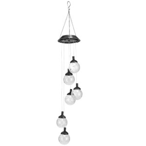 RGB LED Solarwindspiel, Farbwechsel Glaskugeln, Crackle-Optik, H 60 cm