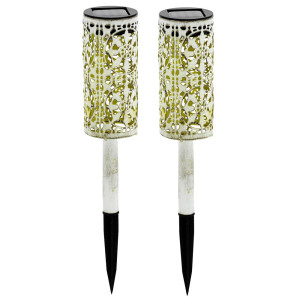 2er Set LED Solarsteckleuchten, gold-weiß, Höhe 24 cm