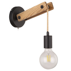 LED Wandleuchte, Holz, Hanfseil, schwarz-braun, H 19,5 cm