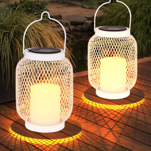 2er Set LED Solar-Laterne, Feuer-Effekt, weiß, hängen oder stellen, H 29,3 cm