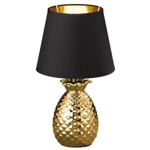 RGB LED Keramik Tischleuchte, Textil schwarz gold, H 35 cm, PINEAPPLE