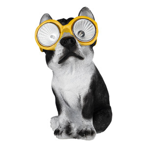 LED Solarleuchte, Hund, Brille, gelb, Höhe 20 cm