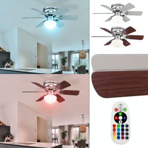 RGB LED Deckenventilator mit Beleuchtung, Zugschalter, 76 cm