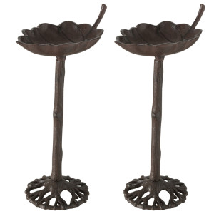 2er Set Vogeltränke, Gusseisen, braun H 35 cm, LEAF