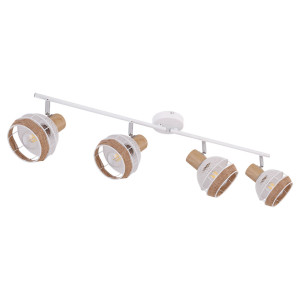 LED Deckenleuchte, Hanfseil, weiß-braun, Holz-Optik, Spots verstellbar, WIDY