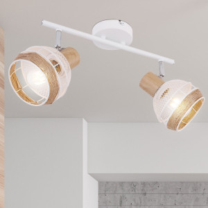 LED Deckenleuchte, Hanfseil, Holz-Optik, Spots verstellbar, WIDY