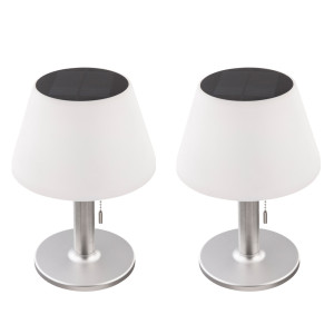 2er Set LED Solar Tischleuchte, Edelstahl, weiß, Höhe 28 cm