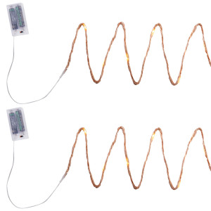 2x Lichterkette, Kupfer, Hanfseil, 40x LED, L 390 cm