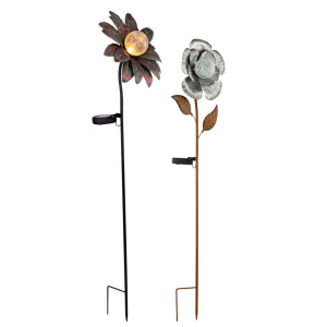 2er Set LED Solar-Stecklampen rost-grün, silber