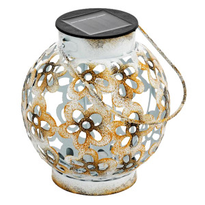 LED Solar Hängeleuchte, Dekorstanzungen, weiß-gelb, H 14 cm