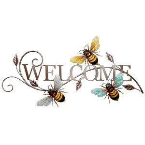 Wandschild Welcome, Bienen, L 70 cm