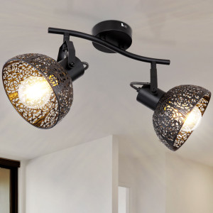 LED Deckenleuchte, Dekor-Stanzungen, schwarz, Spots beweglich, L 30 cm