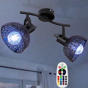 RGB LED Deckenleuchte, Dekor-Stanzungen, schwarz, Spots beweglich, L 30 cm