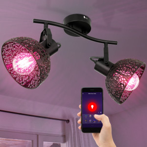 RGB LED Deckenleuchte, schwarz, Spots beweglich, App- und Sprachsteuerung
