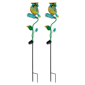 2x LED Solar Steckleuchte, Eule, bunt, H 81 cm
