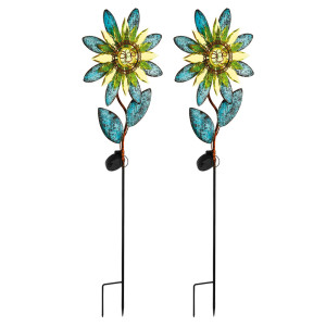 2x LED Solar Steckleuchte, Sonnen, Blume, bunt, H 83 cm