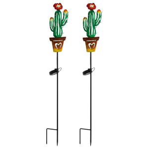 2er Set LED Solar Steckleuchte, Kaktus, bunt, H 80 cm
