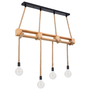 LED Holz Hängeleuchte, Hanfseil, L 120 cm