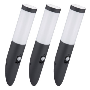 3er Set LED Wandleuchte, Edelstahl, anthrazit, Sensor, H 41 cm