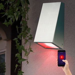 RGB LED Down Wandleuchte, Edelstahl, App- und Sprachsteuerung