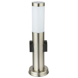 LED Stehleuchte, 2x Steckdose, Edelstahl silber H 45 cm