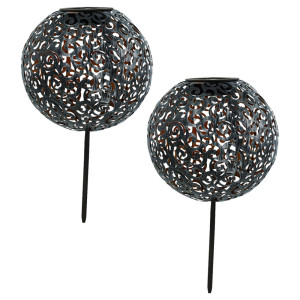 2x LED Solar Steckleuchte schwarz, silber-patina, 20 cm