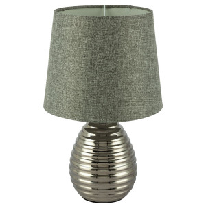 RGB LED Tischlampe, Chrom, Textil grau, Höhe 37 cm