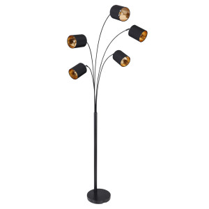 RGB LED Stehlampe, schwarz-gold, Textilschirme schwenkbar, H 204 cm