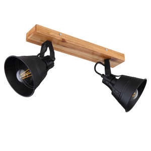 RGB LED Deckenleuchte, Holz, Spots beweglich, L 38 cm