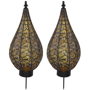 2x LED Solarlampe, Muster, schwarz-gold, H 65 cm