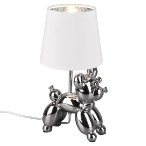 Hunde Tischleuchte, Keramik silber, Textil weiß, H 33 cm, BELLO