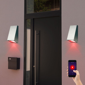 2er Set RGB LED Down Wandleuchte, Edelstahl, App- und Sprachsteuerung