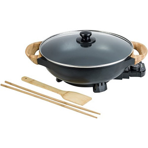 Wok, elektrisch, inkl. Zubehör, Holz, 1500 Watt