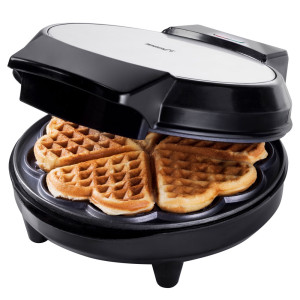 Waffeleisen, schwarz/silber, Herzform, Antihaftbeschichtung
