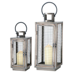 2er Set Laternen, Eisen, Gitter Design, H 33/45 cm