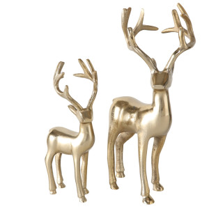 2er Set Dekofiguren, Hirsch, Aluminium, messing THIELO
