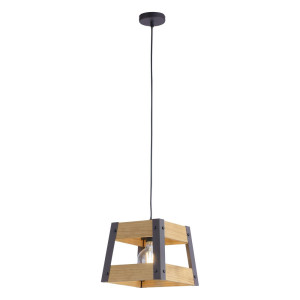 Hängelampe, Eisen schwarz, Holz natur, H 120 cm, CRATE