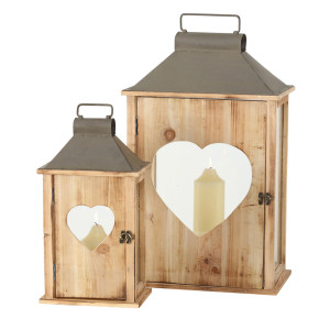 2er Set Laternen, Holz Tanne, Shabby Chic, VAGO