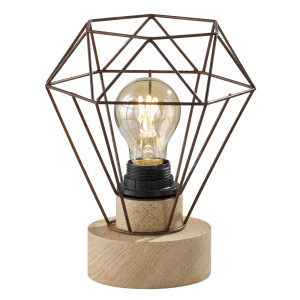 Tischleuchte, Holz, Gitterschirm rostfarben, H 22,5cm, SENA